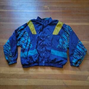 Vtg 90s NIKE Swoosh Spellout Abstract Pattern Colorblock Zip Up Track Jacket XL